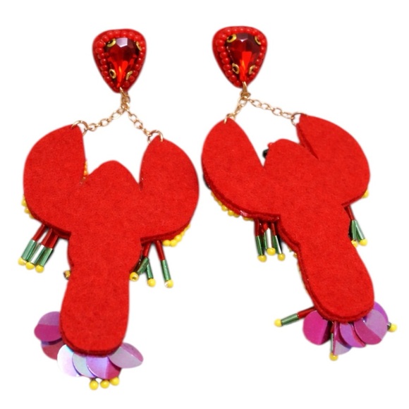 NWT Lobster Beaded Statement Earrings | Sequin & Rhinestone Dangle - Picture 3 of 6